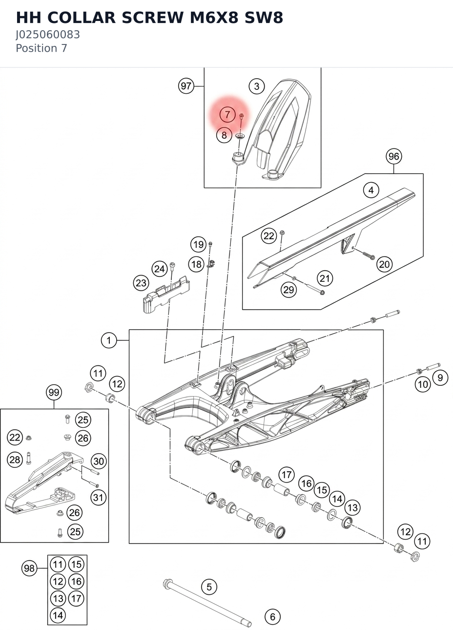 Diagram preview: HH COLLAR SCREW M6X8 SW8 (J025060083)