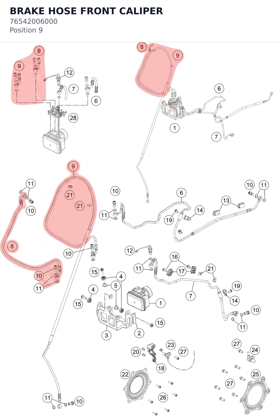 Diagram preview: BRAKE HOSE FRONT CALIPER (76542006000)
