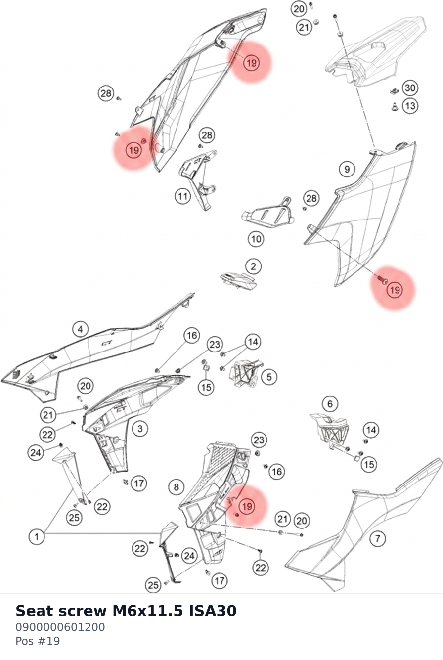 Diagram preview: Seat screw M6x11.5 ISA30 (0900000601200)