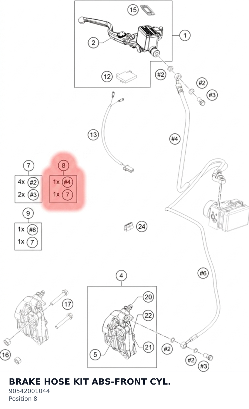 Diagram preview: BRAKE HOSE KIT ABS-FRONT CYL. (90542001044)