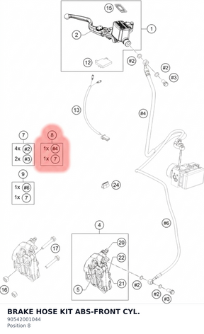 Diagram preview: BRAKE HOSE KIT ABS-FRONT CYL. (90542001044)