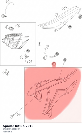 Diagram preview: Spoiler Kit SX 2018 (79008054000EBF)