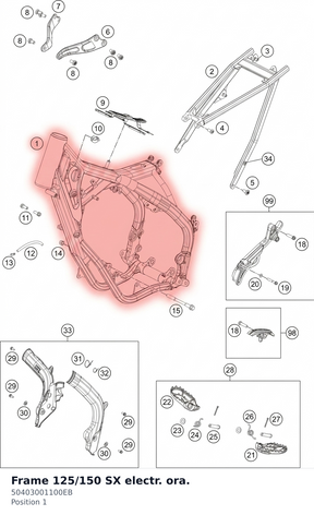 Diagram preview: Frame 125/150 SX electr. ora. (50403001100EB)