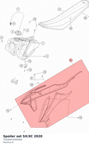 Diagram preview: Spoiler set SX/XC 2020 (79108054000ABA)