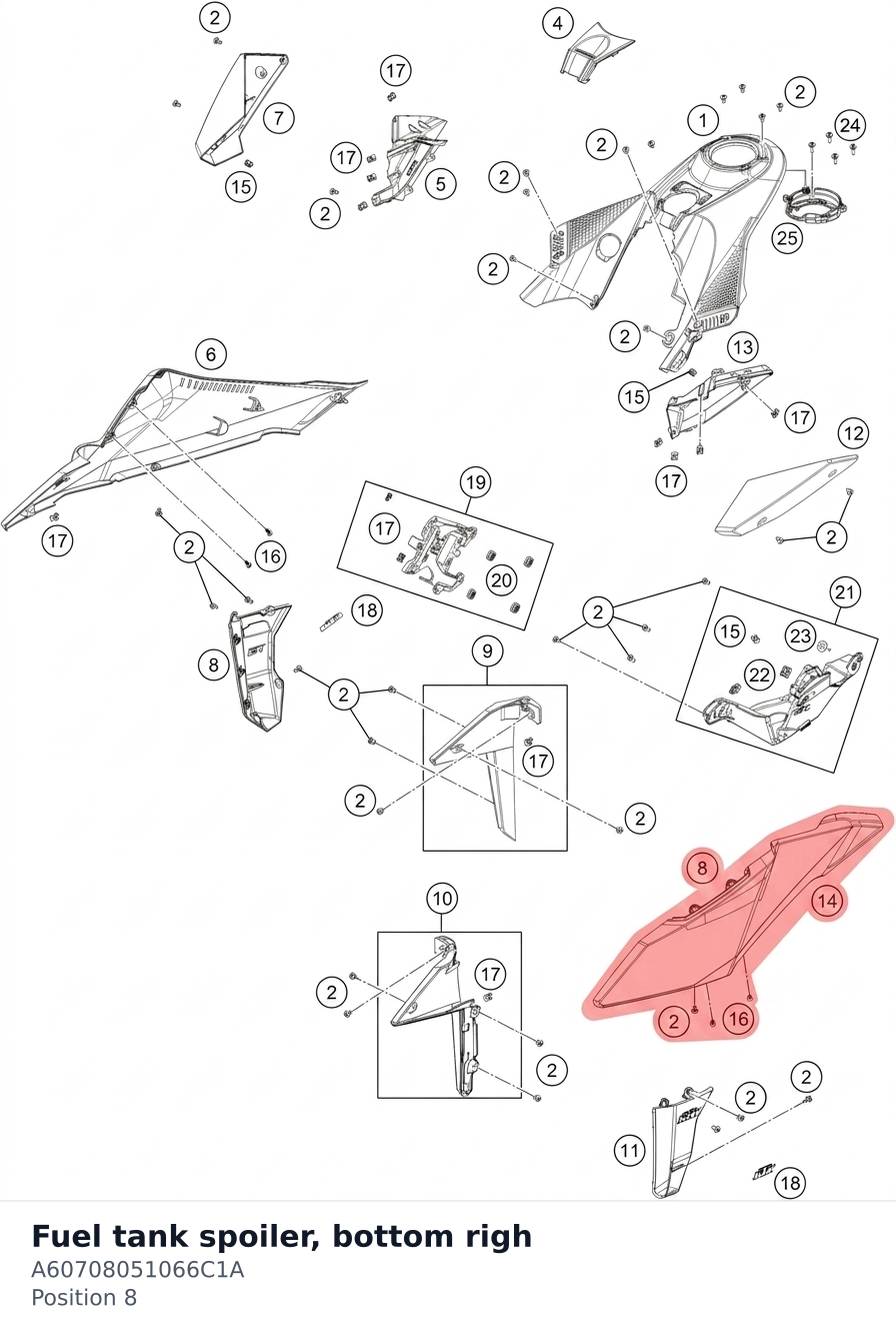 Diagram preview: Fuel tank spoiler, bottom righ (A60708051066C1A)
