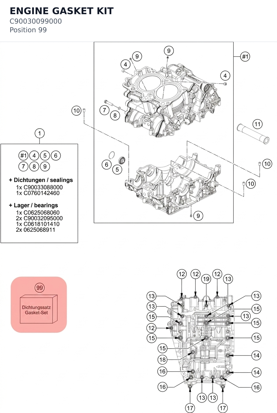 Diagram preview: ENGINE GASKET KIT (C90030099000)