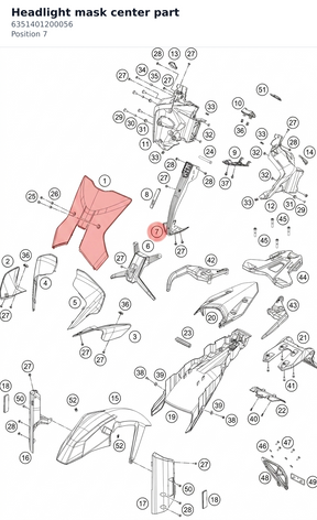 Diagram preview: Headlight mask center part (6351401200056)