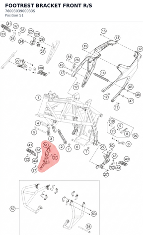 Diagram preview: FOOTREST BRACKET FRONT R/S (7600303900033S)