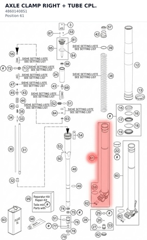 Diagram preview: AXLE CLAMP RIGHT + TUBE   CPL. (48601408S1)