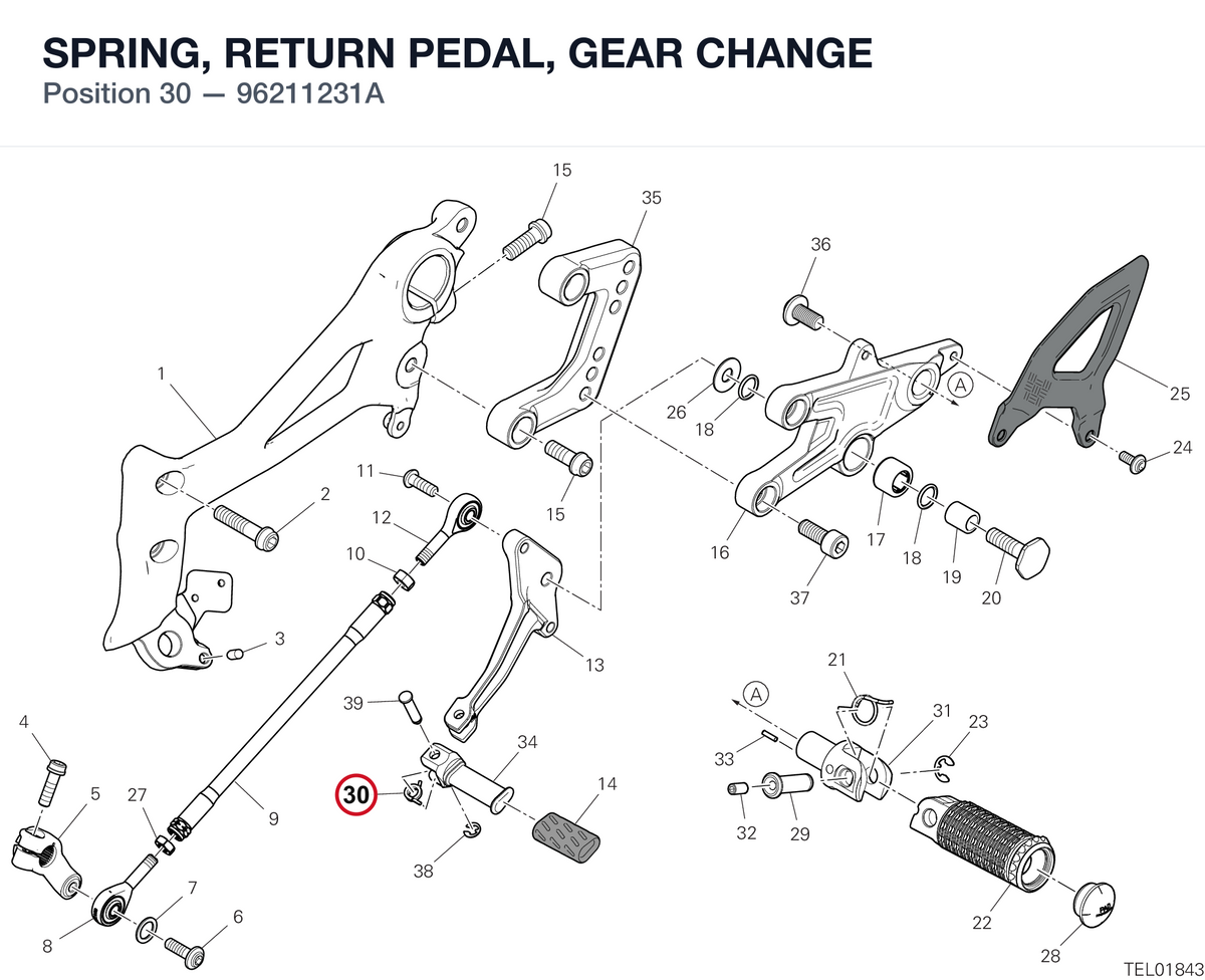 SPRING, RETURN PEDAL, GEAR CHANGE 96211231A diagram position