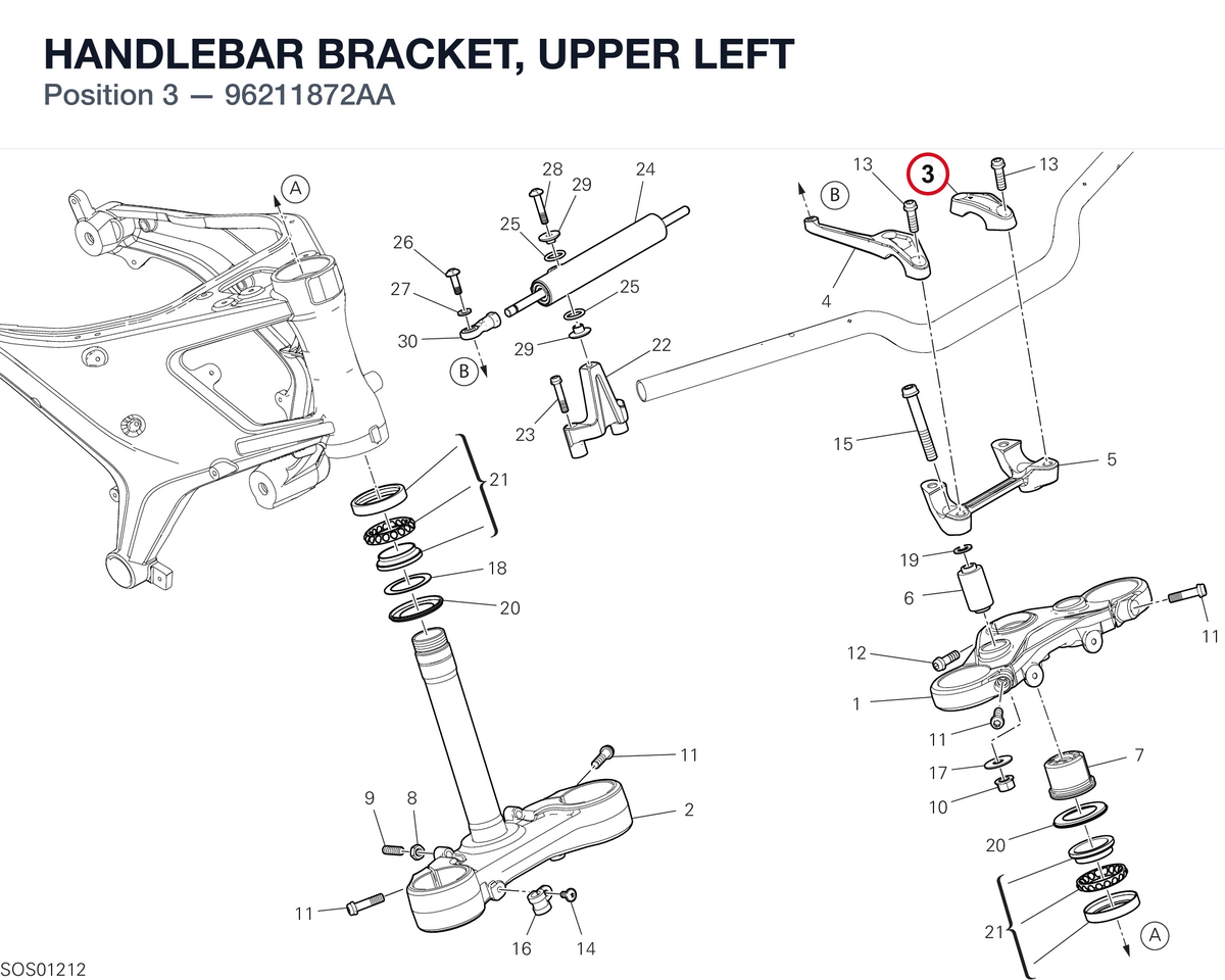 HANDLEBAR BRACKET, UPPER LEFT 96211872AA diagram position