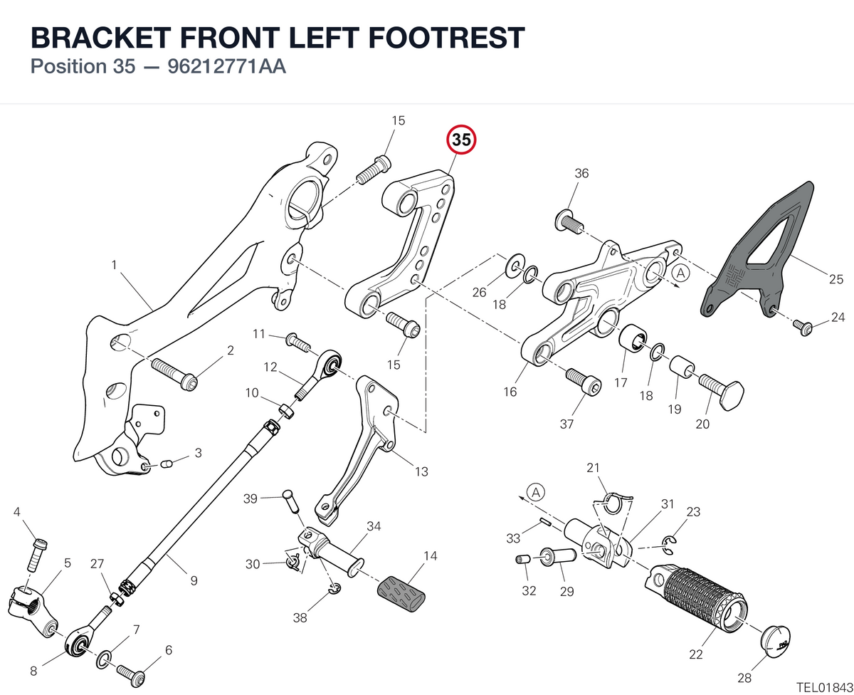 BRACKET FRONT LEFT FOOTREST 96212771AA diagram position