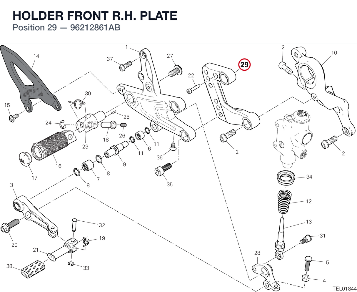 HOLDER FRONT R.H. PLATE 96212861AB diagram position