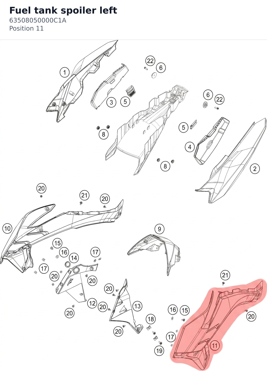 Diagram preview: Fuel tank spoiler left (63508050000C1A)