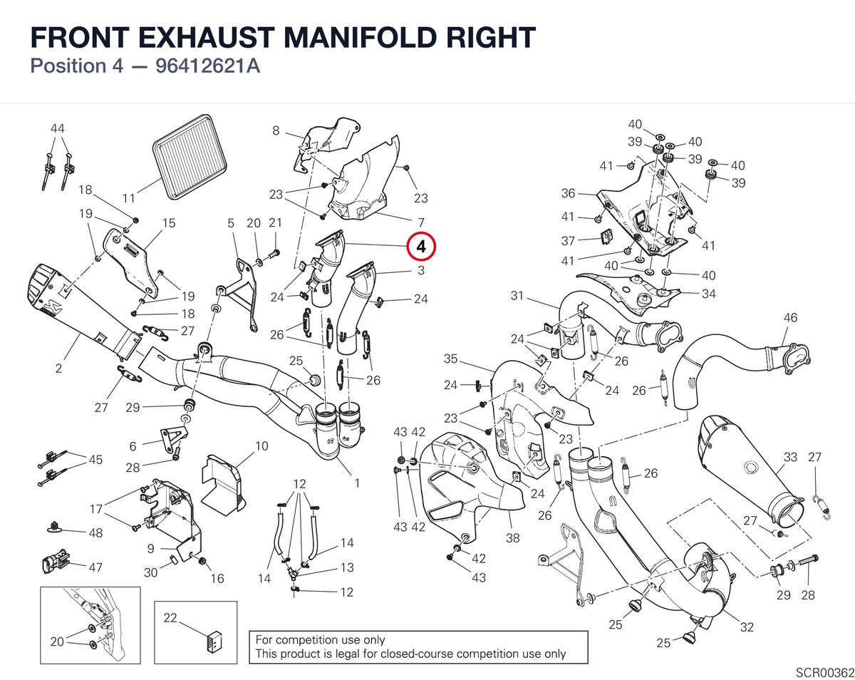 FRONT EXHAUST MANIFOLD RIGHT 96412621A diagram position