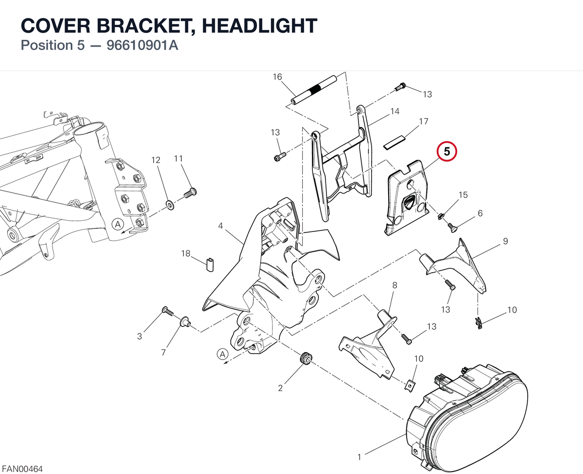 COVER BRACKET, HEADLIGHT 96610901A diagram position