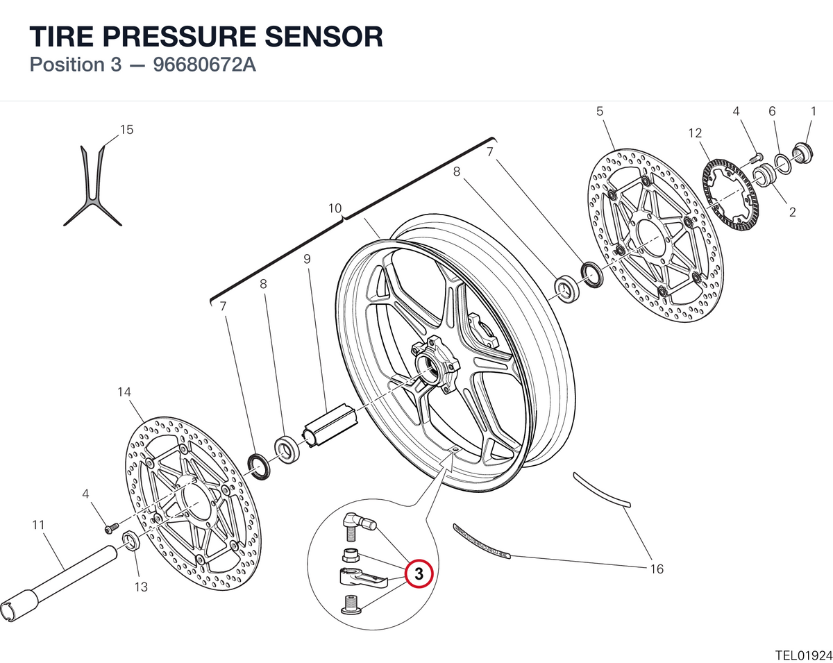 TIRE PRESSURE SENSOR 96680672A diagram position