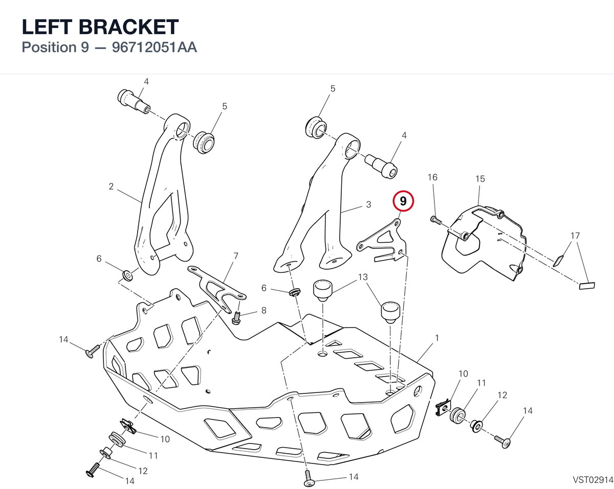 LEFT BRACKET 96712051AA diagram position