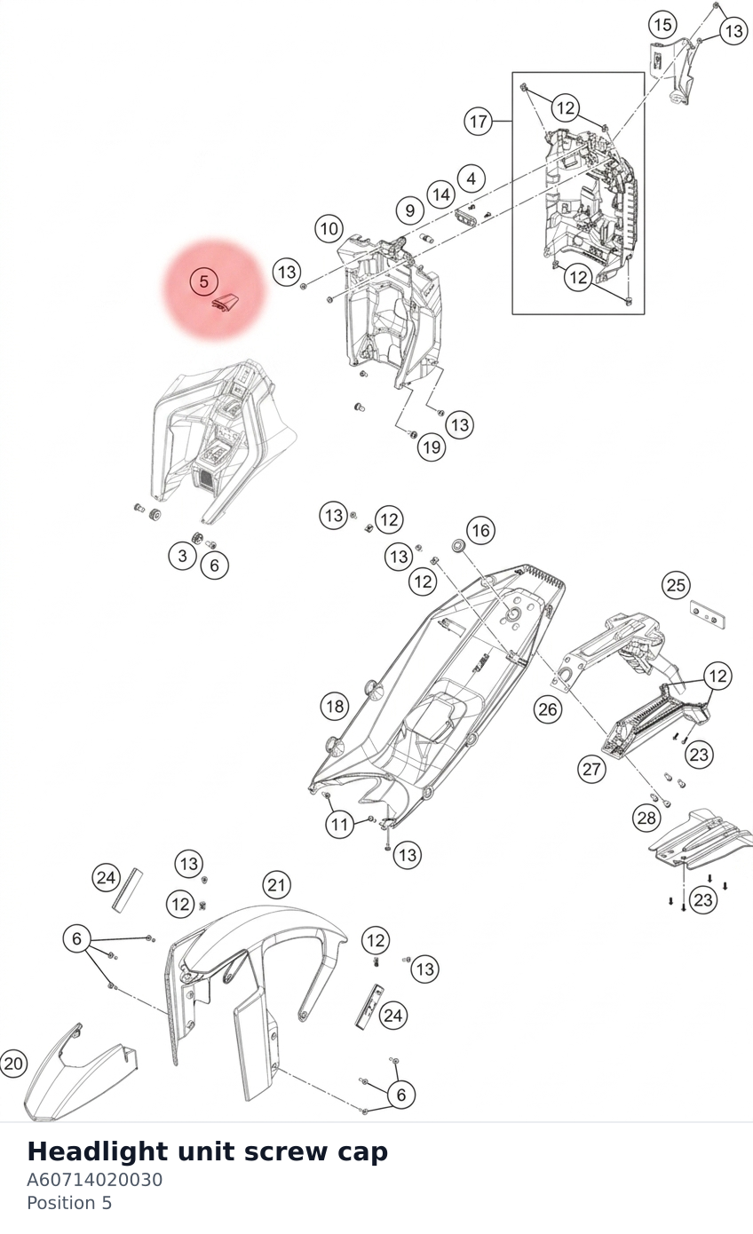 Diagram preview: Headlight unit screw cap (A60714020030)