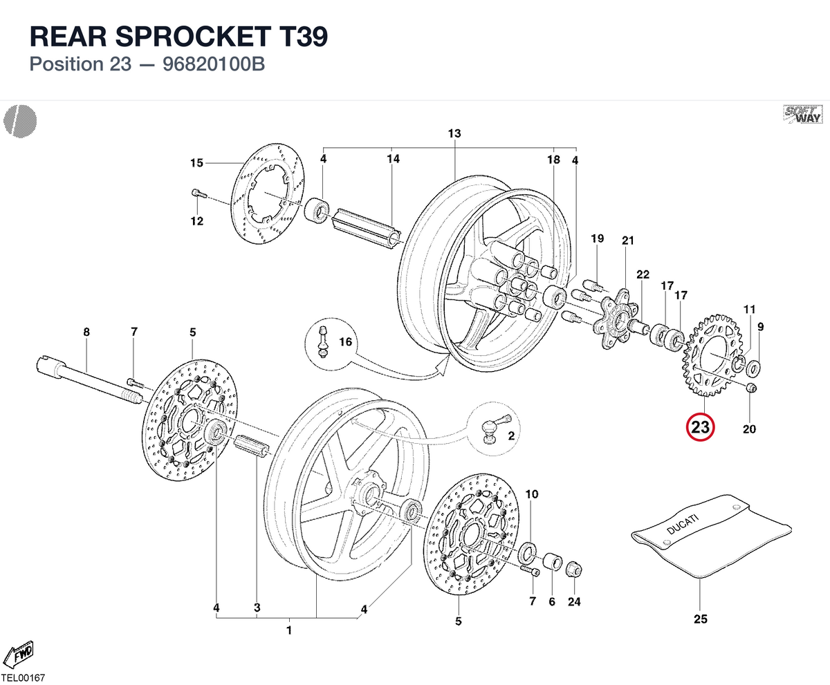REAR SPROCKET T39 96820100B diagram position