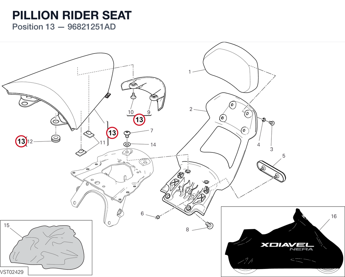 PILLION RIDER SEAT 96821251AD diagram position