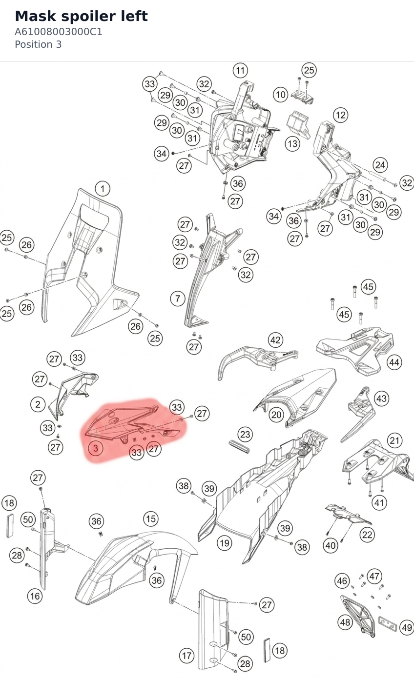 Diagram preview: Mask spoiler left (A61008003000C1)