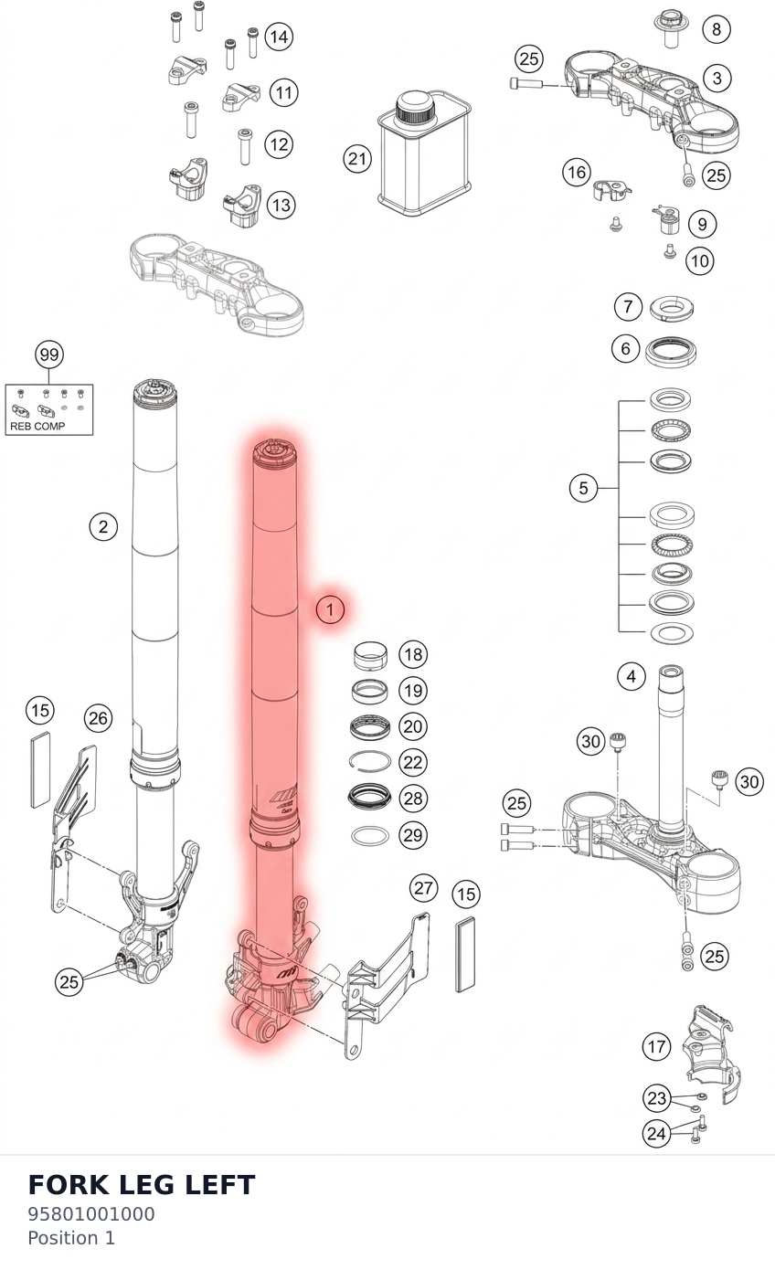 Diagram preview: FORK LEG LEFT (95801001000)