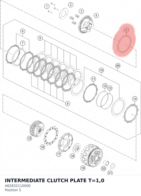 Diagram preview: INTERMEDIATE CLUTCH PLATE T=1,0 (A62632110000)