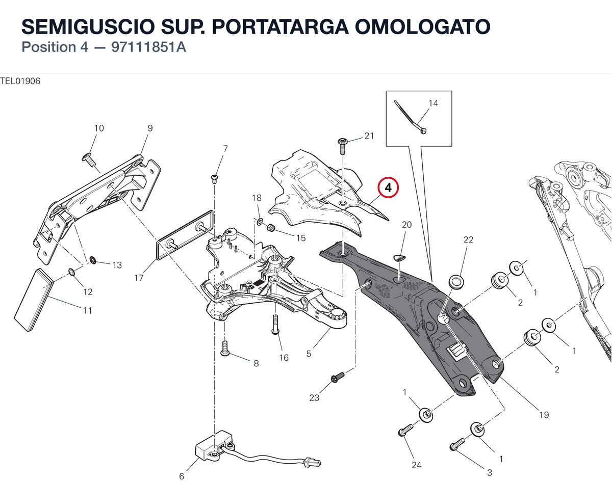 SEMIGUSCIO SUP. PORTATARGA OMOLOGATO 97111851A diagram position
