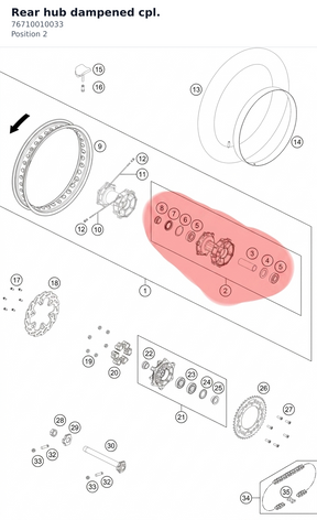 Diagram preview: Rear hub dampened cpl. (76710010033)
