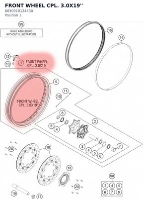 Diagram preview: FRONT WHEEL CPL. 3.0X19'' (6030910124430)
