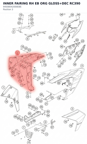 Diagram preview: INNER FAIRING RH EB ORG GLOSS+DEC RC390 (94508042000EBE)