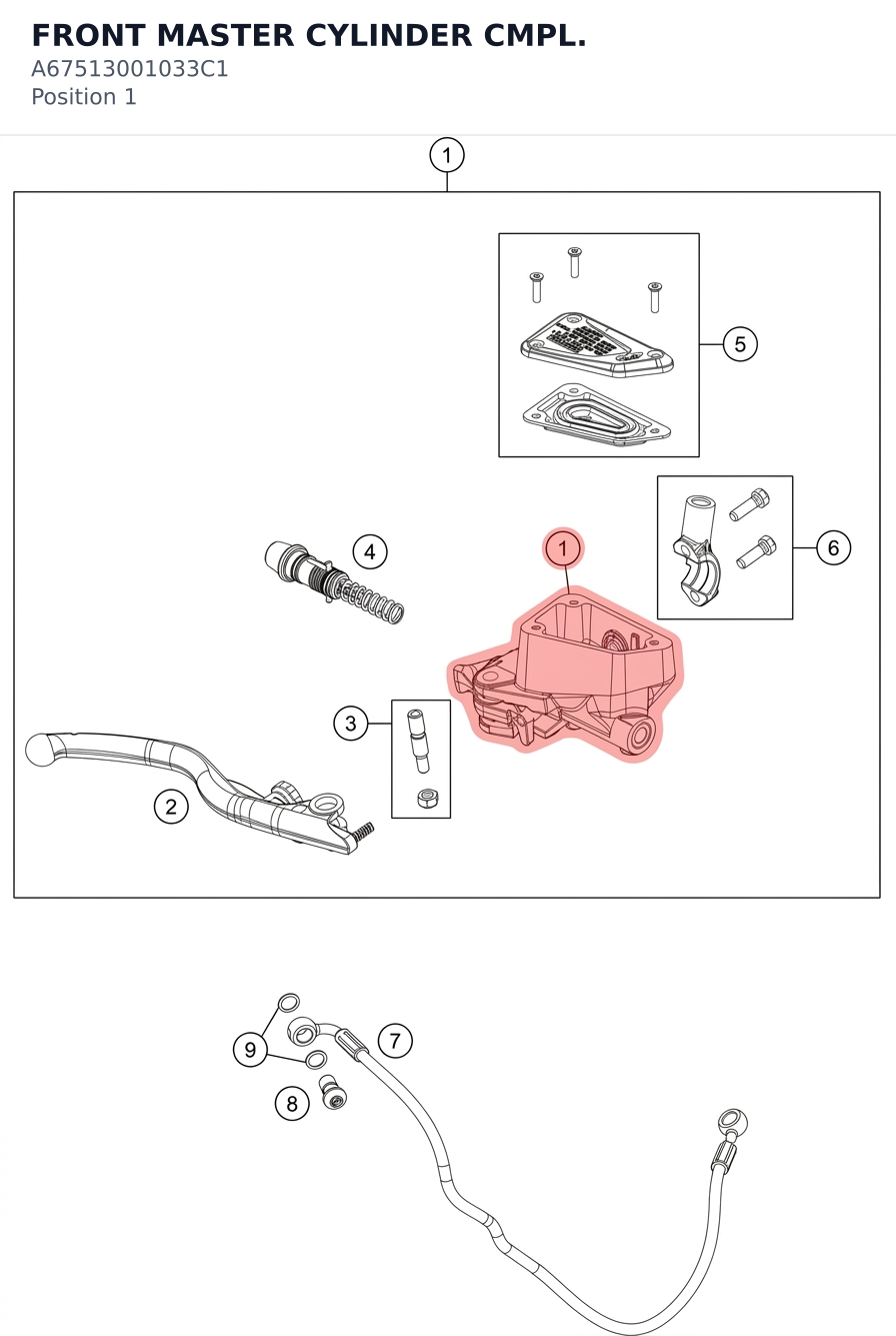 Diagram preview: FRONT MASTER CYLINDER CMPL. (A67513001033C1)