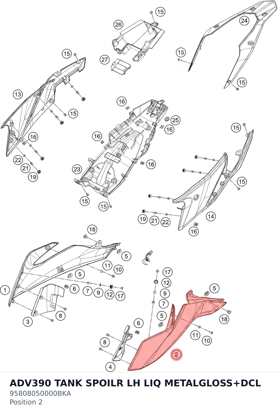 Diagram preview: ADV390 TANK SPOILR LH LIQ METALGLOSS+DCL (95808050000BKA)
