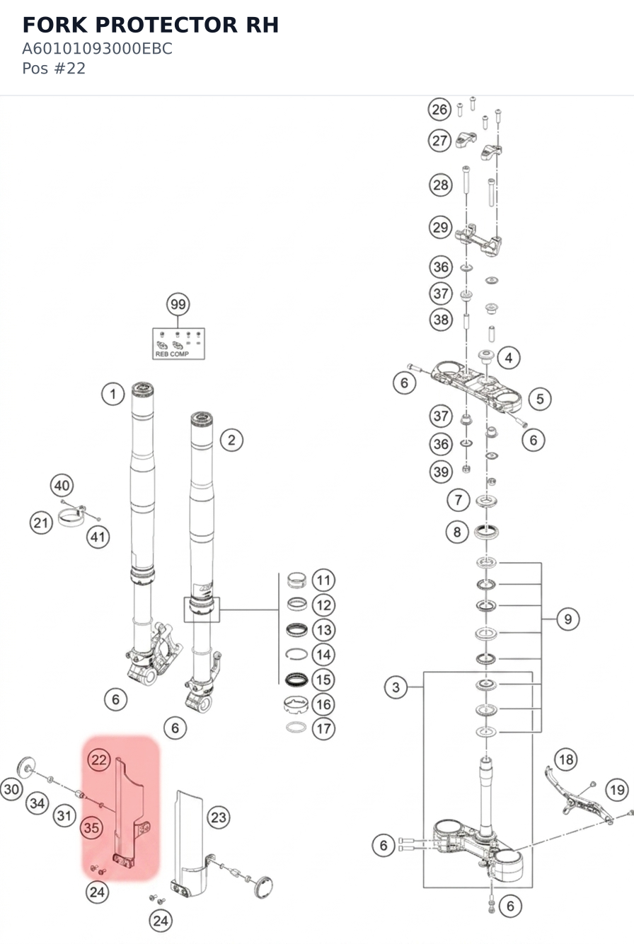 Diagram preview: FORK PROTECTOR RH (A60101093000EBC)