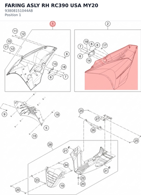 Diagram preview: FARING ASLY RH RC390 USA MY20 (93808151044AB)