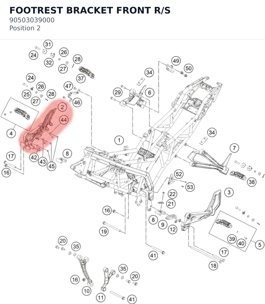 Diagram preview: FOOTREST BRACKET FRONT R/S (90503039000)