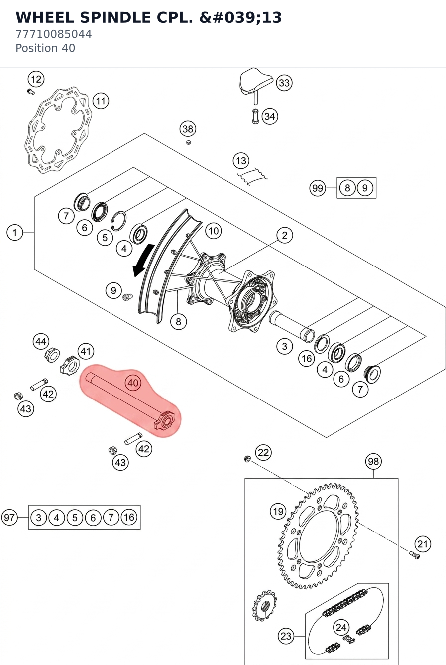 Diagram preview: WHEEL SPINDLE CPL. '13 (77710085044)