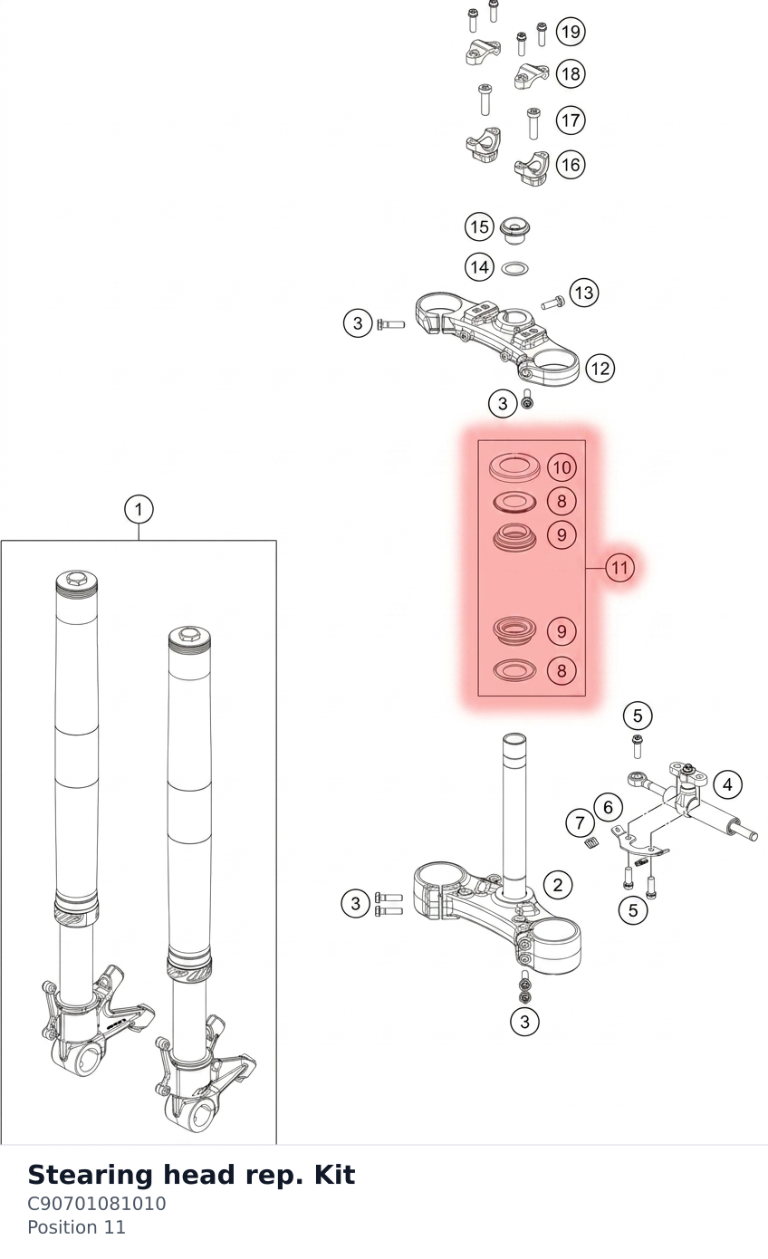 Diagram preview: Stearing head rep. Kit (C90701081010)