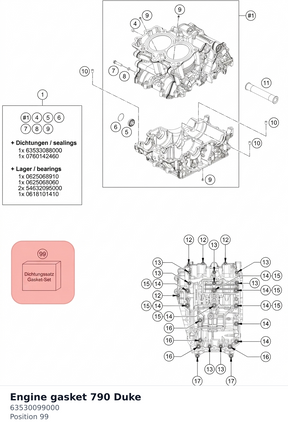 Diagram preview: Engine gasket 790 Duke (63530099000)