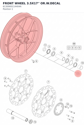 Diagram preview: FRONT WHEEL 3.5X17'' OR.W.DECAL (6130900114404A)