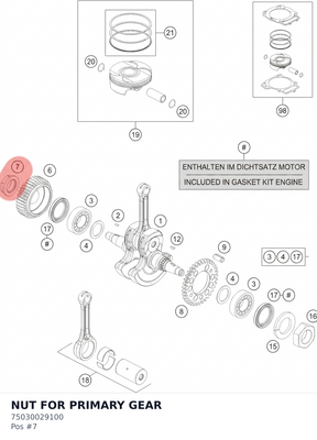 Diagram preview: NUT FOR PRIMARY GEAR (75030029100)