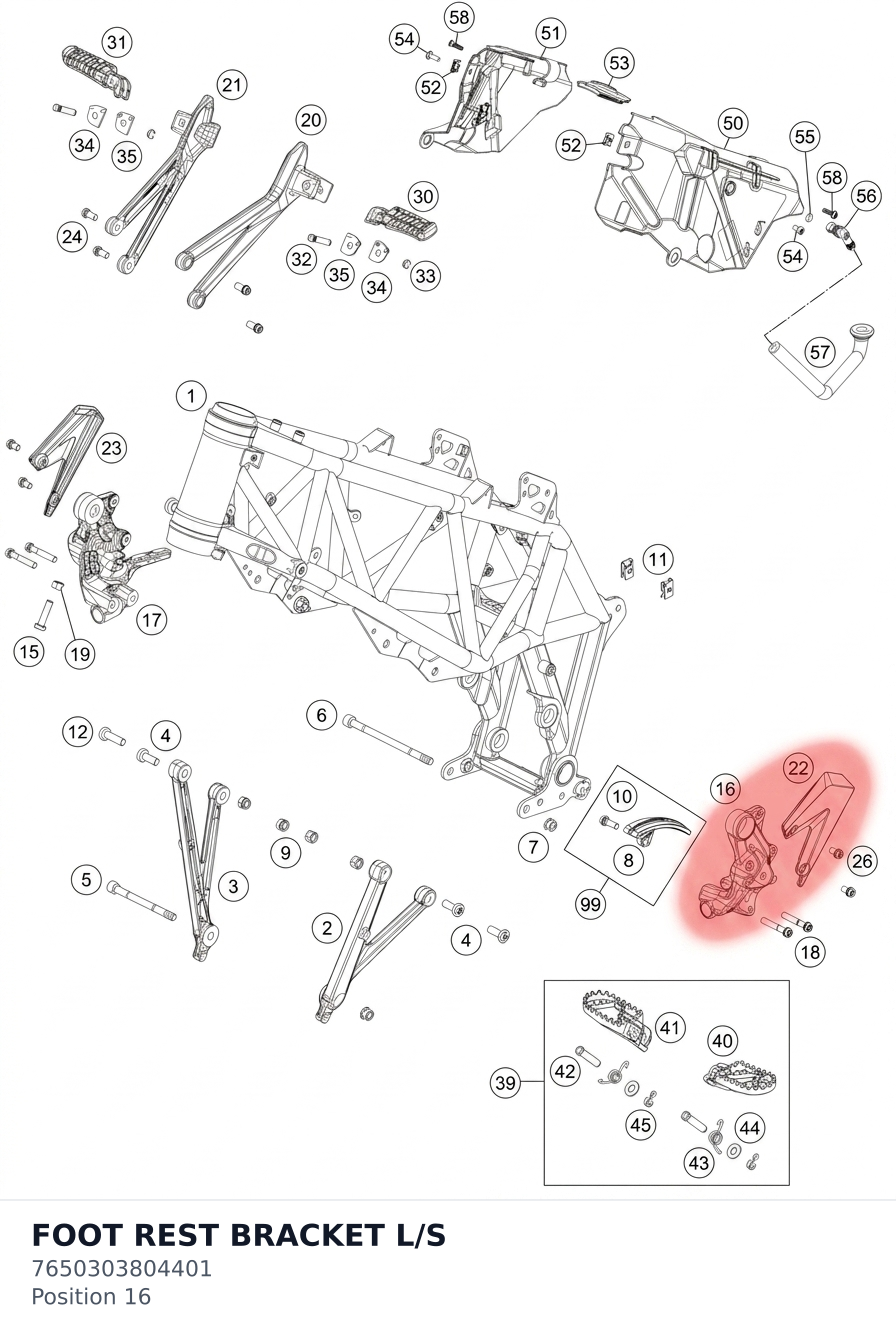 Diagram preview: FOOT REST BRACKET L/S (7650303804401)