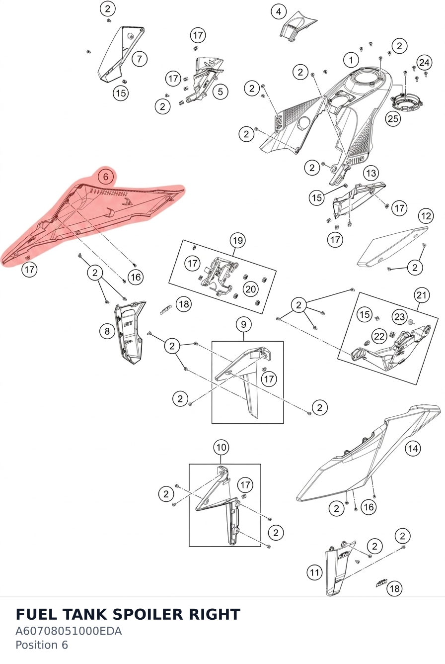 Diagram preview: FUEL TANK SPOILER RIGHT (A60708051000EDA)
