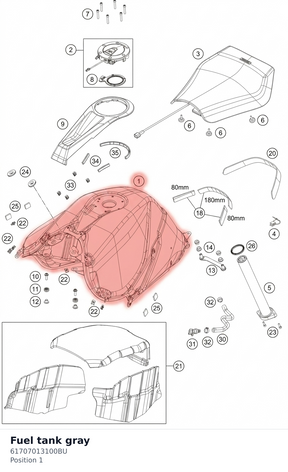 Diagram preview: Fuel tank gray (61707013100BU)