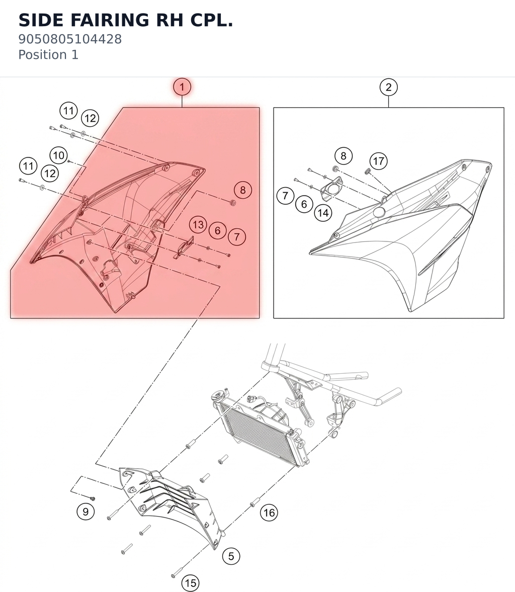 Diagram preview: SIDE FAIRING RH CPL. (9050805104428)