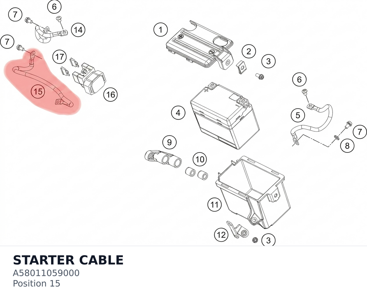 Diagram preview: STARTER CABLE (A58011059000)