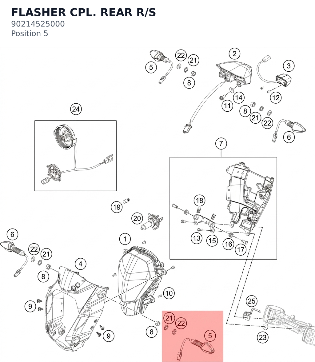 Diagram preview: FLASHER CPL. REAR R/S (90214525000)