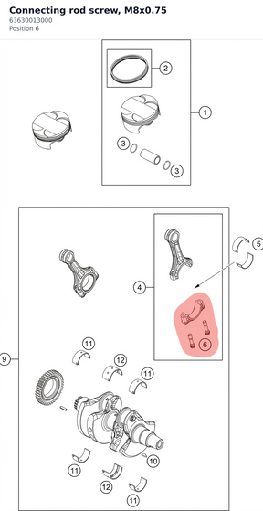 Diagram preview: Connecting rod screw, M8x0.75 (63630013000)