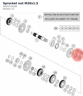 Diagram preview: Sprocket nut M20x1.5 (58033132200)